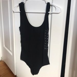 Black lace up romper from LF
